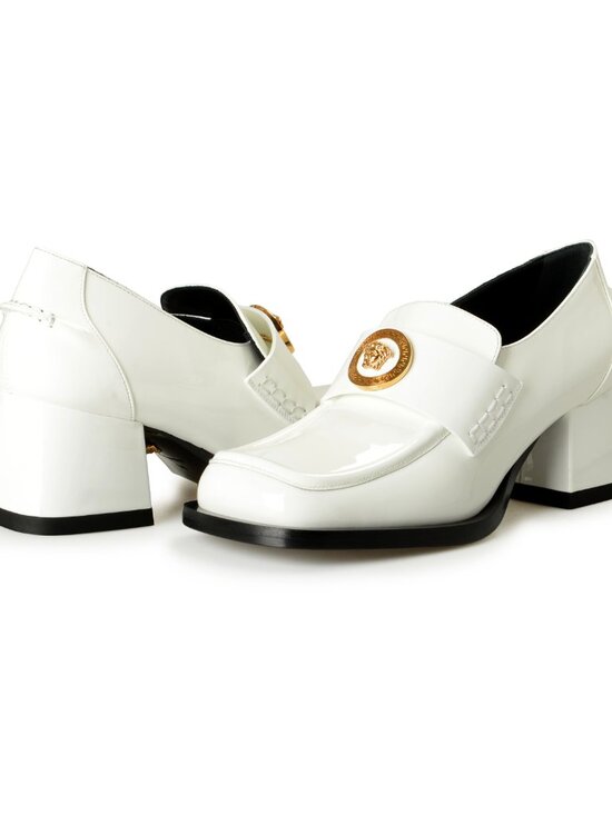 Versace Women's Gold Medusa Patent Leather Heeled Moccasins Shoes US 7.5 IT 37.5 - Picture 8 of 8